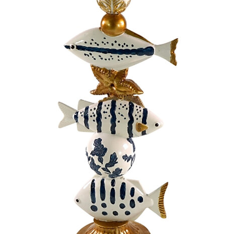 Werns - Kandelaar Vissen Blauw-Wit Goud 10x34cm