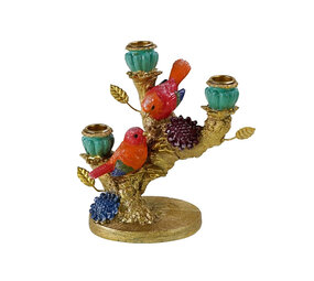 Werns - Kandelaar Vogeltjes Multicolor Goud 22x20cm 3-houders Werns - Kandelaar Vogeltjes Multicolor Goud 22x20cm 3-houders