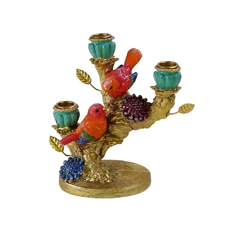 Werns - Kandelaar Vogeltjes Multicolor Goud 22x20cm 3-houders Werns - Kandelaar Vogeltjes Multicolor Goud 22x20cm 3-houders