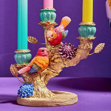 Werns - Kandelaar Vogeltjes Multicolor Goud 22x20cm 3-houders Werns - Kandelaar Vogeltjes Multicolor Goud 22x20cm 3-houders