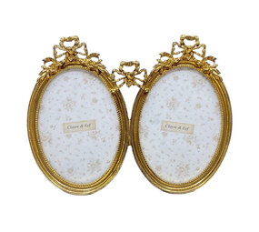 Melting Pot - Fotolijstje Duo Ovaal Strik Goud Metaal 21x16cm - foto 8x13cm Melting Pot - Fotolijstje Duo Ovaal Strik Goud Metaal 21x16cm - foto 8x13cm