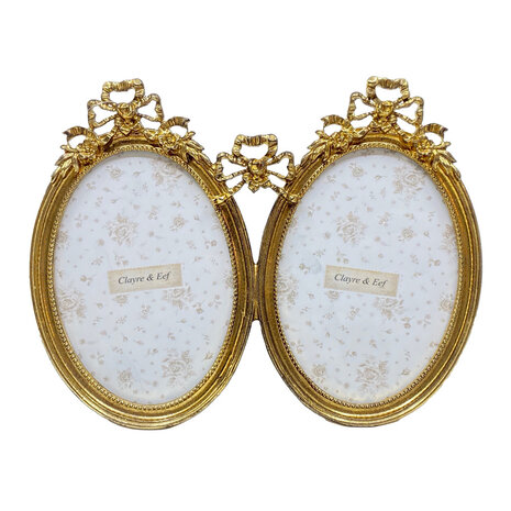 Melting Pot - Fotolijstje Duo Ovaal Strik Goud Metaal 21x16cm - foto 8x13cm Melting Pot - Fotolijstje Duo Ovaal Strik Goud Metaal 21x16cm - foto 8x13cm