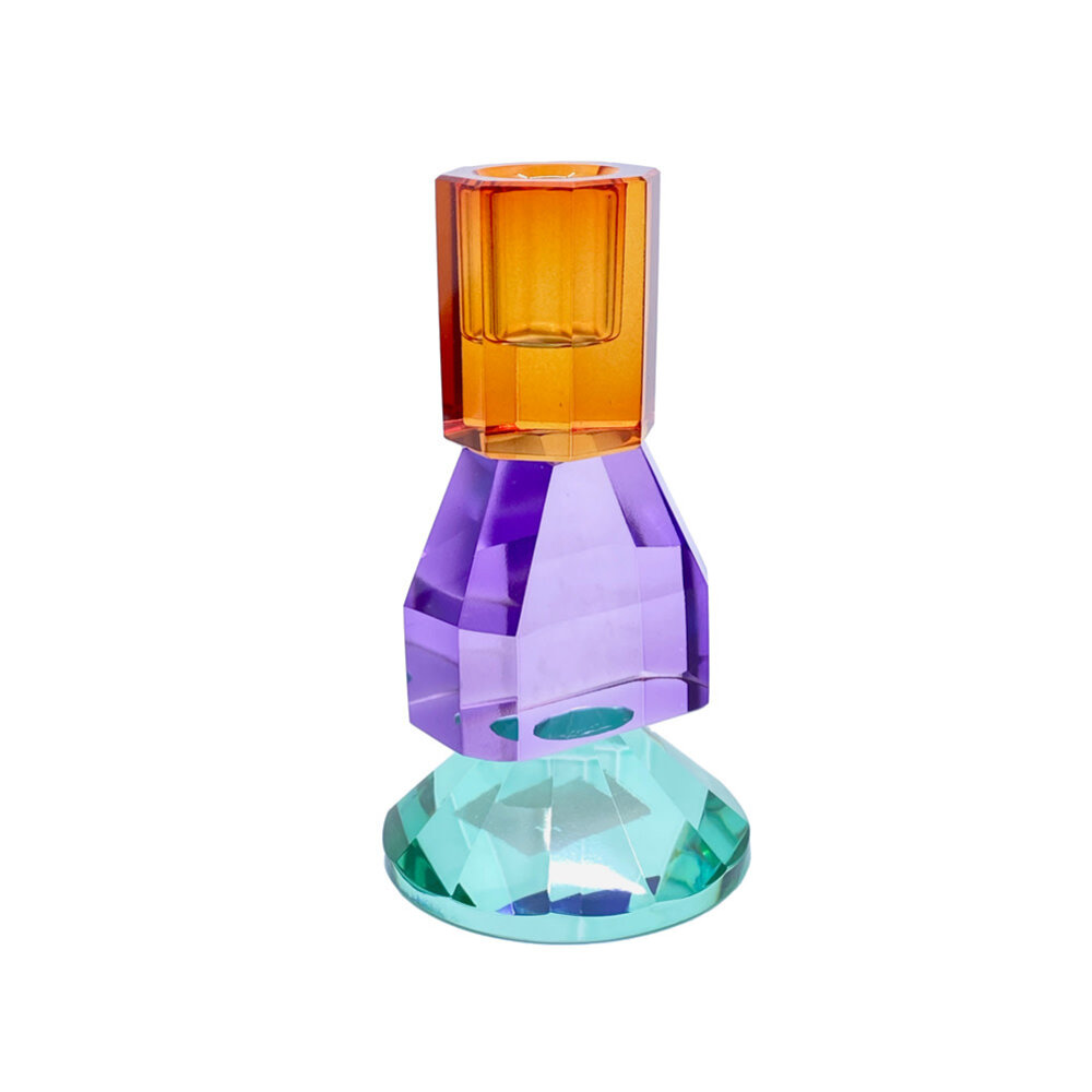Werns - Kandelaar Kristal Oranje-Paars-Turquoise Glas 7x14cm Werns - Kandelaar Kristal Oranje-Paars-Turquoise Glas 7x14cm