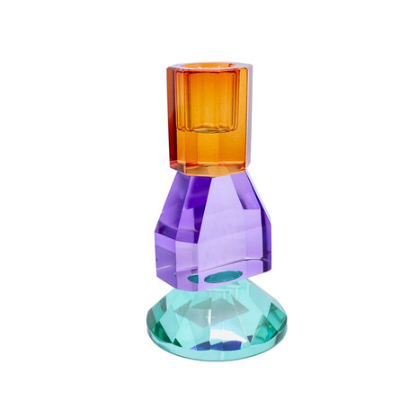 Werns - Kandelaar Kristal Oranje-Paars-Turquoise Glas 7x14cm Werns - Kandelaar Kristal Oranje-Paars-Turquoise Glas 7x14cm