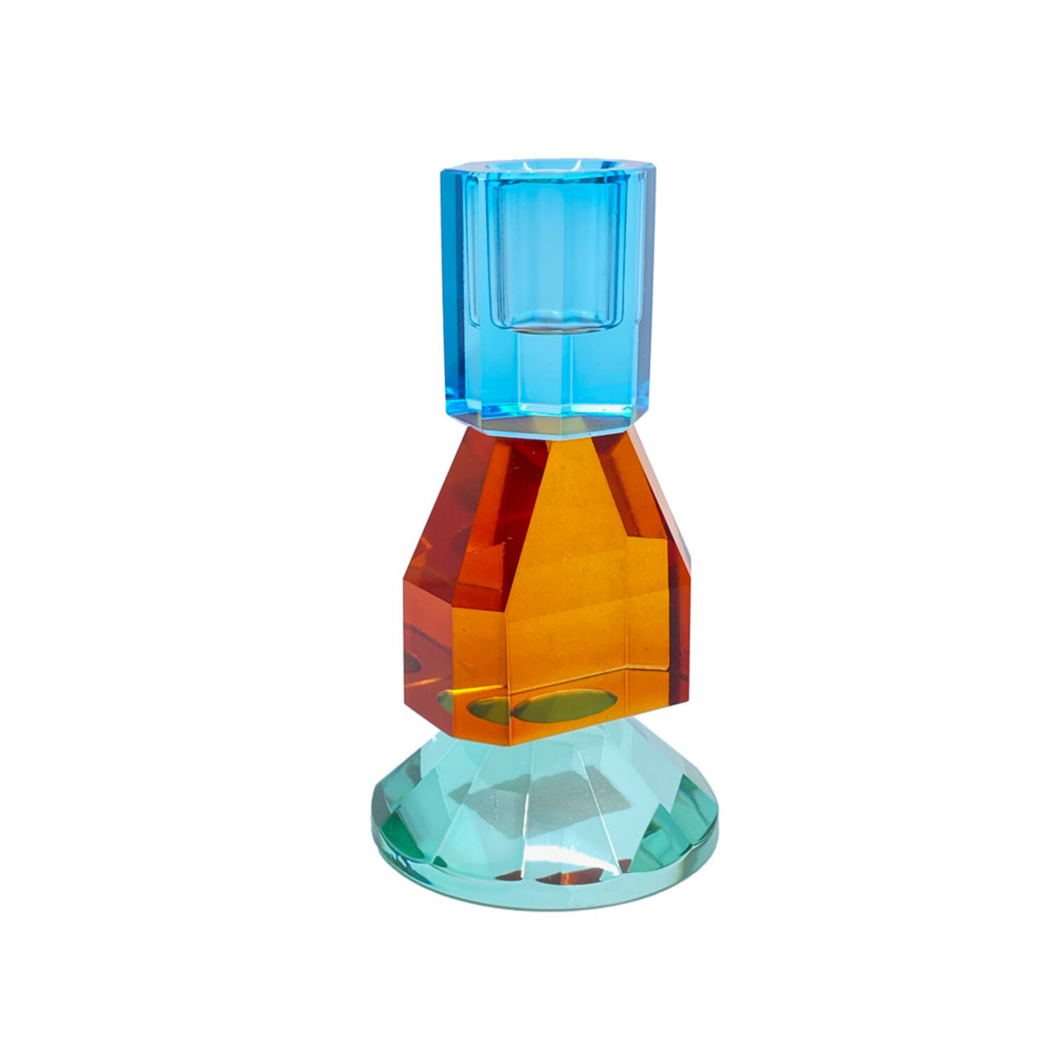 Kandelaar Kristalglas Groen Paars lila oranje 20cm | Boutique