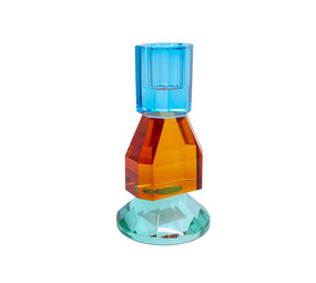 Werns - Kandelaar Kristal Aqua-Oranje-Turquoise Glas 7x14cm Werns - Kandelaar Kristal Aqua-Oranje-Turquoise Glas 7x14cm
