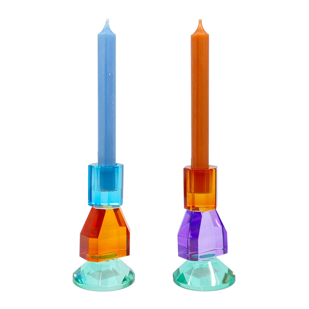 Werns - Kandelaar Kristal Aqua-Oranje-Turquoise Glas 7x14cm Werns - Kandelaar Kristal Aqua-Oranje-Turquoise Glas 7x14cm