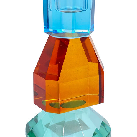 Werns - Kandelaar Kristal Aqua-Oranje-Turquoise Glas 7x14cm Werns - Kandelaar Kristal Aqua-Oranje-Turquoise Glas 7x14cm