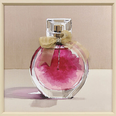 Melting Pot - Schilderij Parfum Fles Rond met 3-D Strik 40x40cm ingelijst