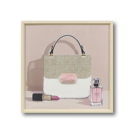 Melting Pot - Schilderij Handtasje met 3-D Bontje Roze 40x40cm ingelijst Melting Pot - Schilderij Handtasje met 3-D Bontje Roze 40x40cm ingelijst