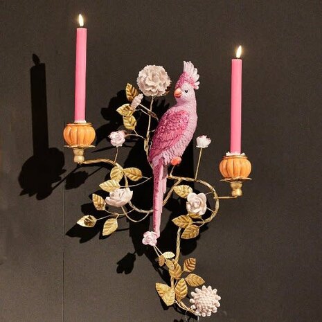 Werns - Wand Kandelaar Papegaai Fuchsia Goud 41x55cm 2 houders Werns - Wand Kandelaar Papegaai Fuchsia Goud 41x55cm 2 houders