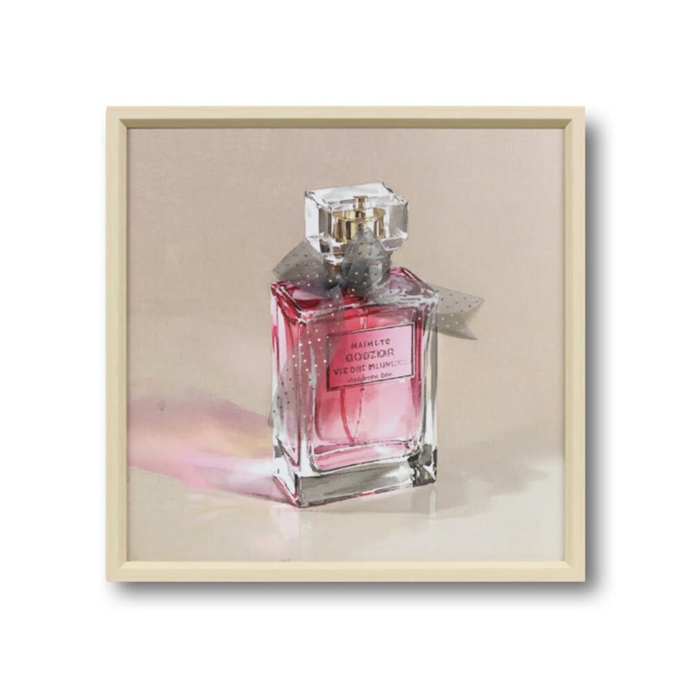 Melting Pot - Schilderij Parfum Fles Vierkant met 3-D Strik 40x40cm ingelijst
