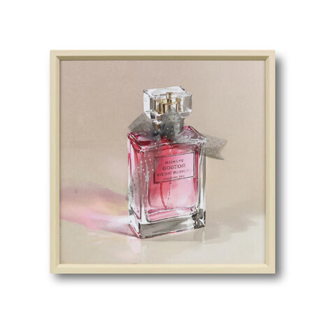 Melting Pot - Schilderij Parfum Fles Vierkant met 3-D Strik 40x40cm ingelijst