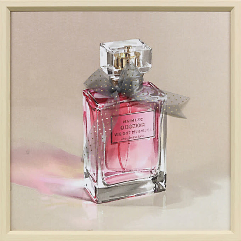 Melting Pot - Schilderij Parfum Fles Vierkant met 3-D Strik 40x40cm ingelijst