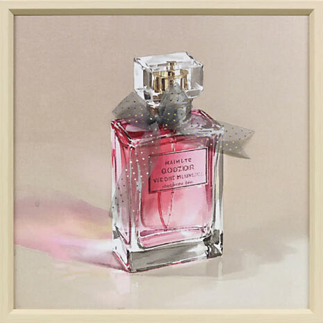 Melting Pot - Schilderij Parfum Fles Vierkant met 3-D Strik 40x40cm ingelijst