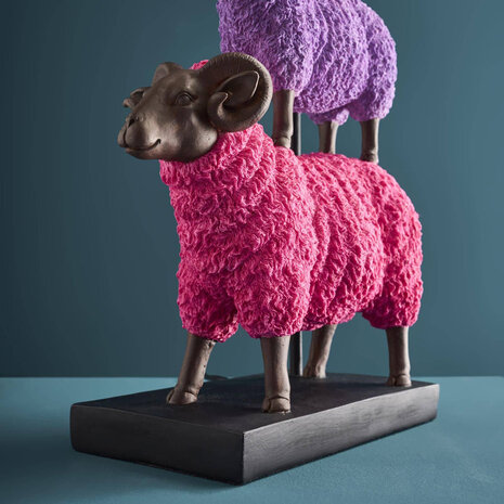 Werns - Tafellamp 3 Schapen Roze Multicolor 35x67cm met Fuchsia Fluwelen Lampenkap