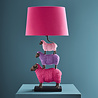 Werns - Tafellamp 3 Schapen Roze Multicolor 35x67cm met Fuchsia Fluwelen Lampenkap