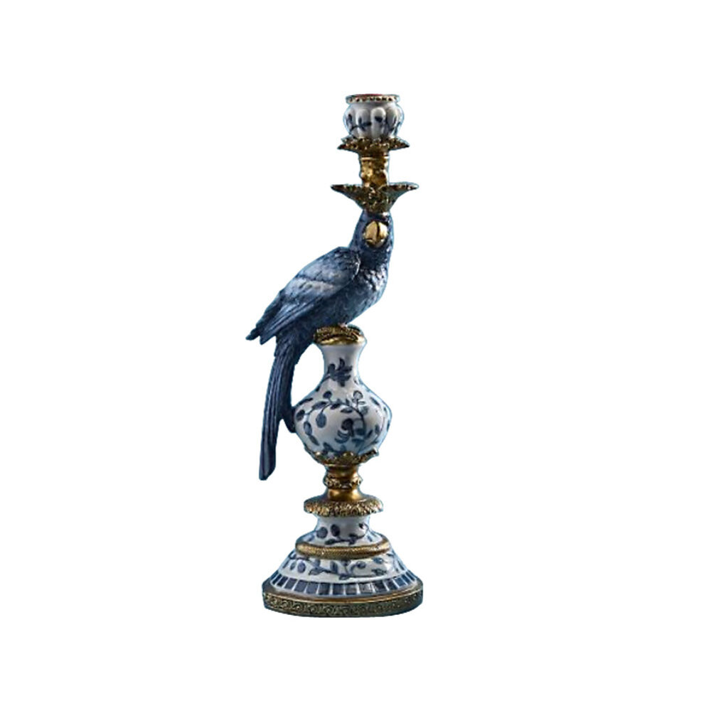 Werns - Kandelaar Papegaai Blauw-Wit met Gouden Details 9x28cm - Links of Rechts Werns - Kandelaar Papegaai Blauw-Wit met Gouden Details 9x28cm - Links of Rechts