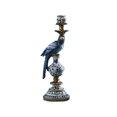 Werns - Kandelaar Papegaai Blauw-Wit met Gouden Details 9x28cm - Links of Rechts Werns - Kandelaar Papegaai Blauw-Wit met Gouden Details 9x28cm - Links of Rechts