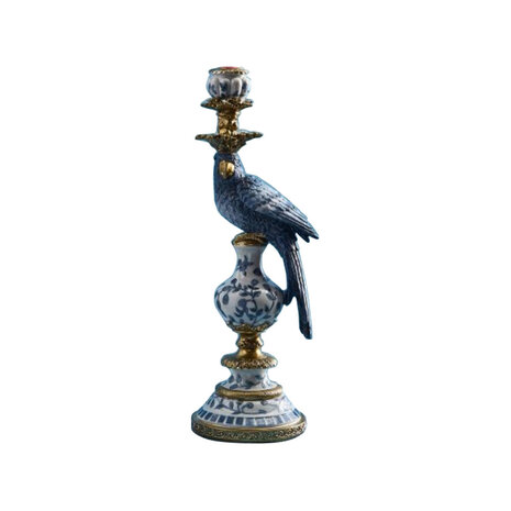 Werns - Kandelaar Papegaai Blauw-Wit met Gouden Details 9x28cm - Links of Rechts Werns - Kandelaar Papegaai Blauw-Wit met Gouden Details 9x28cm - Links of Rechts