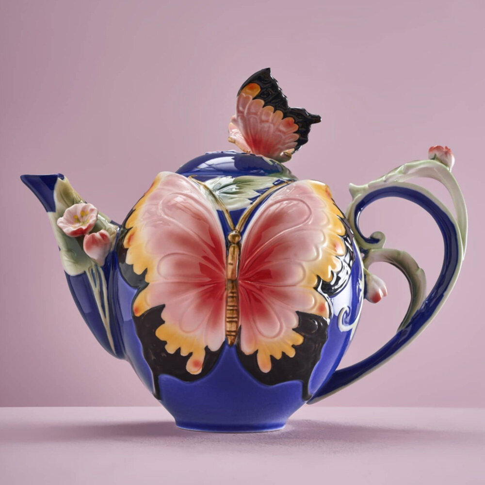 Werns - Theepot Butterfly Multicolor Aardewerk 24x18cm