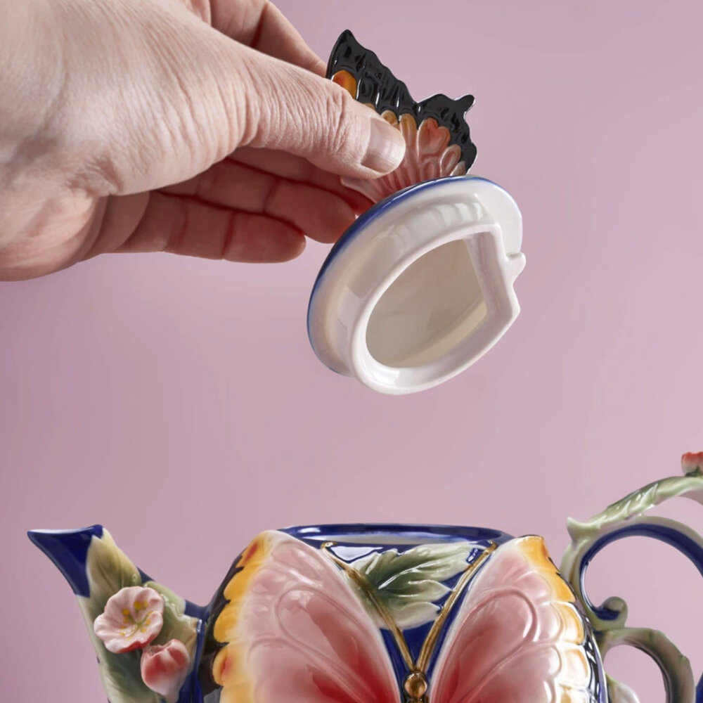 Werns - Theepot Butterfly Multicolor Aardewerk 24x18cm