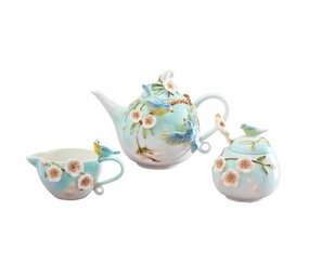 Werns - Theeset Vogels en Bloemen Multicolor - Theepot-Melkkan-Suikerpot Werns - Theeset Vogels en Bloemen Multicolor - Theepot-Melkkan-Suikerpot