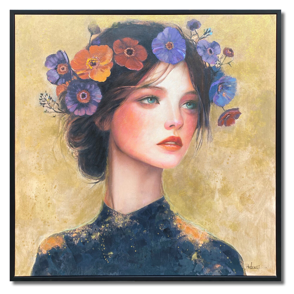 Colmore - Schilderij Meisje met Bloemen Multicolor 100x100cm ingelijst