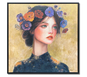 Colmore - Schilderij Meisje met Bloemen Multicolor 100x100cm ingelijst Colmore - Schilderij Meisje met Bloemen Multicolor 100x100cm ingelijst