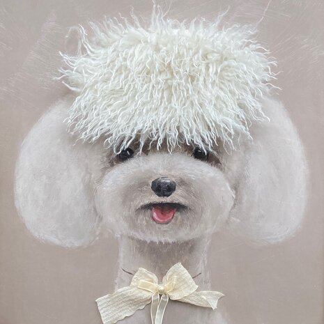Melting Pot - Schilderij Hondje met 3-D Imitatie Bont 50x60cm ingelijst