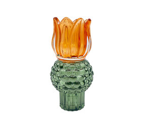 Melting Pot - Kandelaar-Waxinehouder Tulp Amber-Groen Glas 8x15cm Melting Pot - Kandelaar-Waxinehouder Tulp Amber-Groen Glas 8x15cm