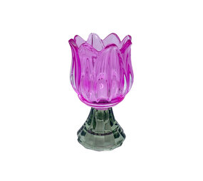 Melting Pot - Kandelaar-Waxinehouder Tulp Fuchsia-Groen Glas 7x12cm Melting Pot - Kandelaar-Waxinehouder Tulp Fuchsia-Groen Glas 7x12cm
