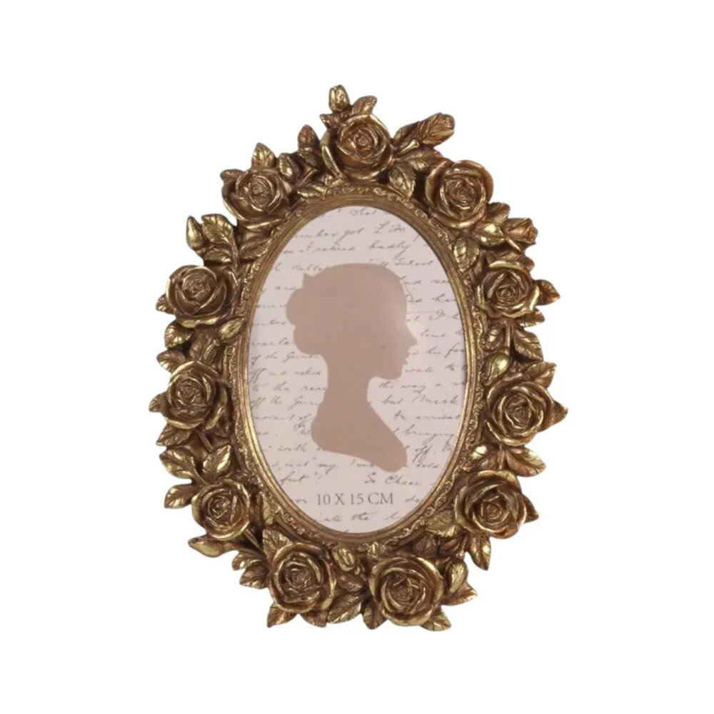 Melting Pot - Fotolijstje Ovaal Baroque Roosjes Goud 16x23cm - foto 10x15cm