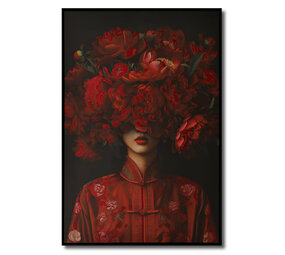 Melting Pot - Schilderij Vrouw met Rode Bloemen op Canvas 83x123cm ingelijst Melting Pot - Schilderij Vrouw met Rode Bloemen op Canvas 83x123cm ingelijst