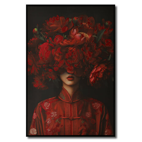 Melting Pot - Schilderij Vrouw met Rode Bloemen op Canvas 83x123cm ingelijst Melting Pot - Schilderij Vrouw met Rode Bloemen op Canvas 83x123cm ingelijst