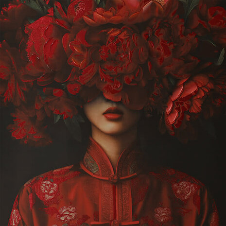 Melting Pot - Schilderij Vrouw met Rode Bloemen op Canvas 83x123cm ingelijst Melting Pot - Schilderij Vrouw met Rode Bloemen op Canvas 83x123cm ingelijst