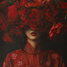 Melting Pot - Schilderij Vrouw met Rode Bloemen op Canvas 83x123cm ingelijst Melting Pot - Schilderij Vrouw met Rode Bloemen op Canvas 83x123cm ingelijst