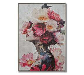 Melting Pot - Schilderij Vrouw met Bloemen Vintage op Canvas 83x123cm ingelijst Melting Pot - Schilderij Vrouw met Bloemen Vintage op Canvas 83x123cm ingelijst