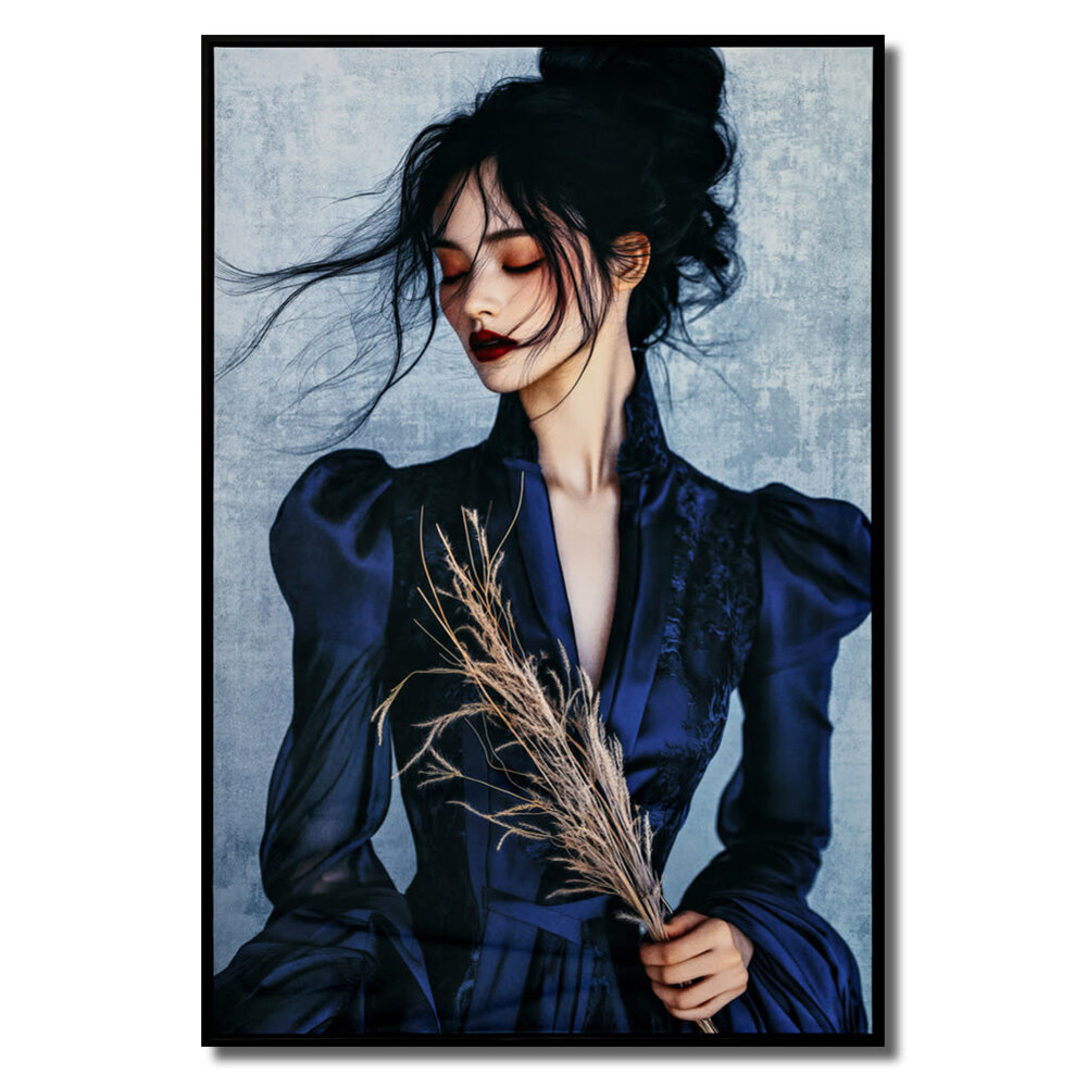Melting Pot - Schilderij Vrouw in Blauwe Jurk Print op Fluweel 83x123cm in Zwarte Lijst Melting Pot - Schilderij Vrouw in Blauwe Jurk Print op Fluweel 83x123cm in Zwarte Lijst