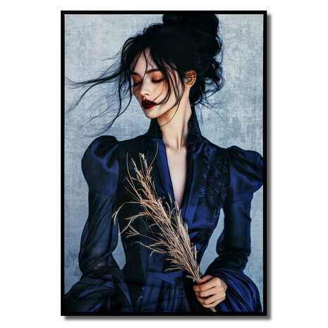 Melting Pot - Schilderij Vrouw in Blauwe Jurk Print op Fluweel 83x123cm in Zwarte Lijst Melting Pot - Schilderij Vrouw in Blauwe Jurk Print op Fluweel 83x123cm in Zwarte Lijst