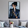 Melting Pot - Schilderij Vrouw in Blauwe Jurk Print op Fluweel 83x123cm in Zwarte Lijst Melting Pot - Schilderij Vrouw in Blauwe Jurk Print op Fluweel 83x123cm in Zwarte Lijst