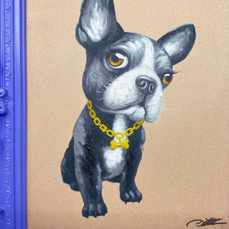 Colmore - Schilderijtje Franse Bulldog in Lila Barok Lijst 30x35cm Colmore - Schilderijtje Franse Bulldog in Lila Barok Lijst 30x35cm