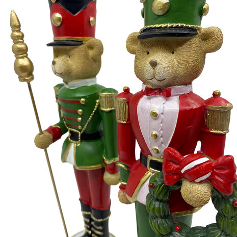 Colmore - Beelden Notenkraker Beer Rood-Groen 8x32cm set-2 Colmore - Beelden Notenkraker Beer Rood-Groen 8x32cm set-2