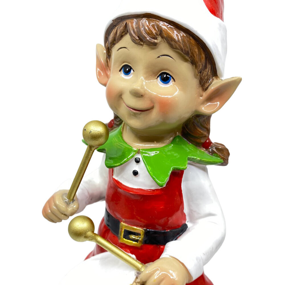 Melting Pot - Beeld Kerst Elf Meisje Trommel Multicolor 10x32cm