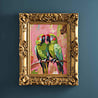 Werns - Schilderij Twee Papegaaien Multicolor Acryl op Canvas 44x54cm in Gouden Baroklijst