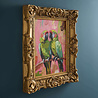 Werns - Schilderij Twee Papegaaien Multicolor Acryl op Canvas 44x54cm in Gouden Baroklijst