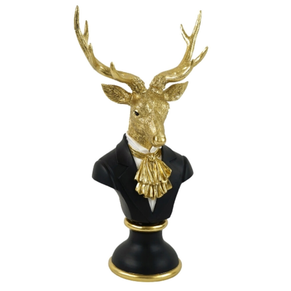 Werns - Beeld Buste Hert Zwart Goud Kunststof 28x53cm Werns - Beeld Buste Hert Zwart Goud Kunststof 28x53cm