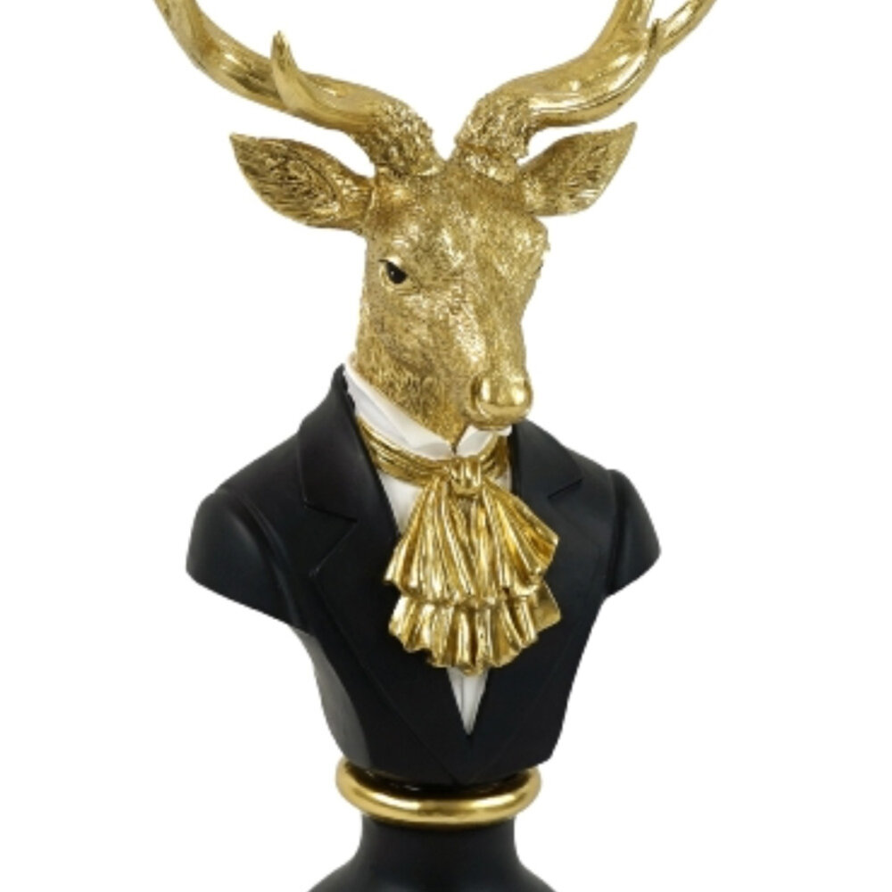 Werns - Beeld Buste Hert Zwart Goud Kunststof 28x53cm Werns - Beeld Buste Hert Zwart Goud Kunststof 28x53cm