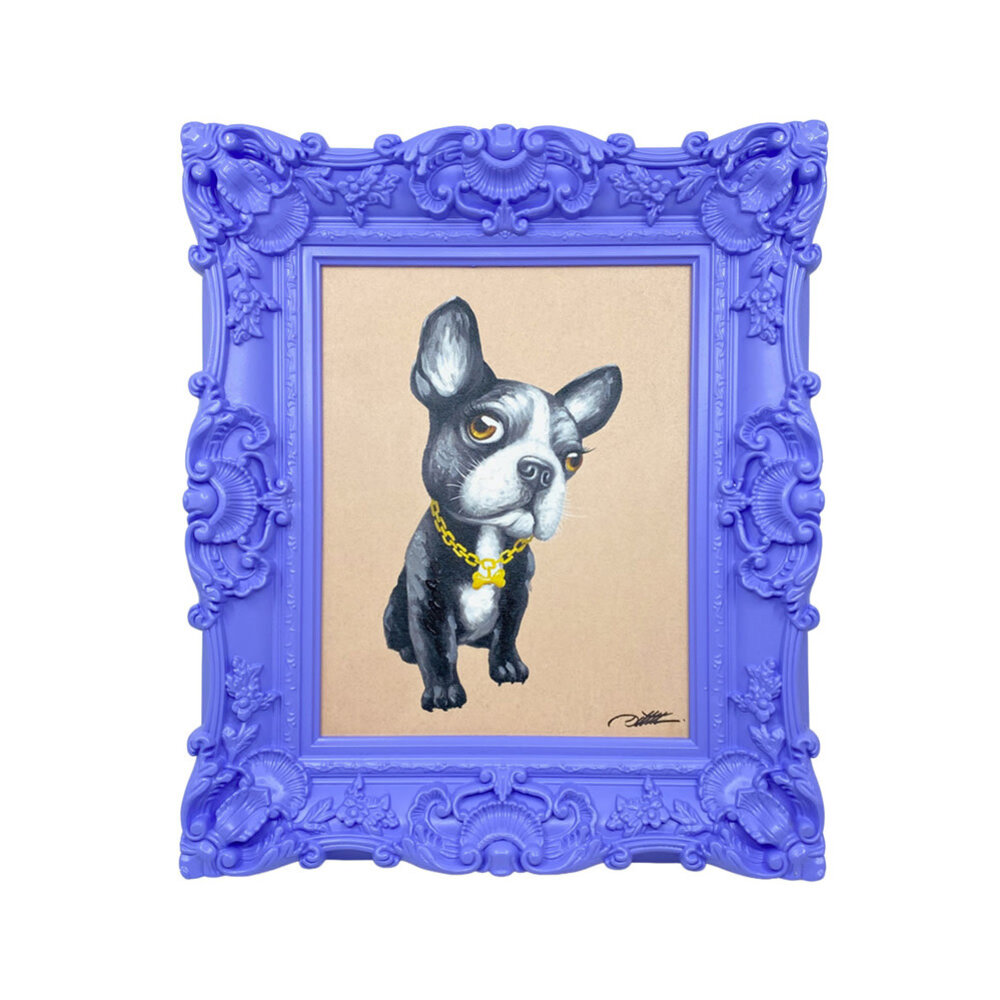 Colmore - Schilderijtje Franse Bulldog in Lila Barok Lijst 30x35cm Colmore - Schilderijtje Franse Bulldog in Lila Barok Lijst 30x35cm