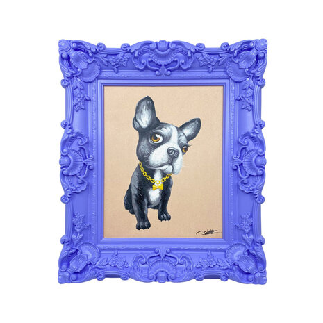 Colmore - Schilderijtje Franse Bulldog in Lila Barok Lijst 30x35cm Colmore - Schilderijtje Franse Bulldog in Lila Barok Lijst 30x35cm